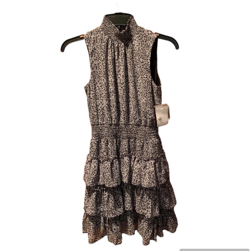 1. State Sleeveless Smocked Waist Tiered Dress XS Gray & Black NWT
